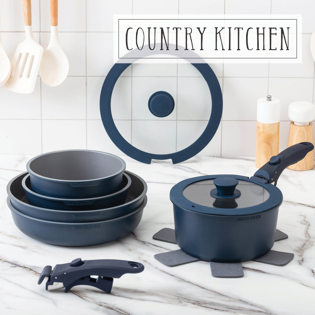 Ensemble de cuisine Country Kitchen 16 pièces pour camping-car, en céramique, avec poignées amovibles, compatible avec le four.