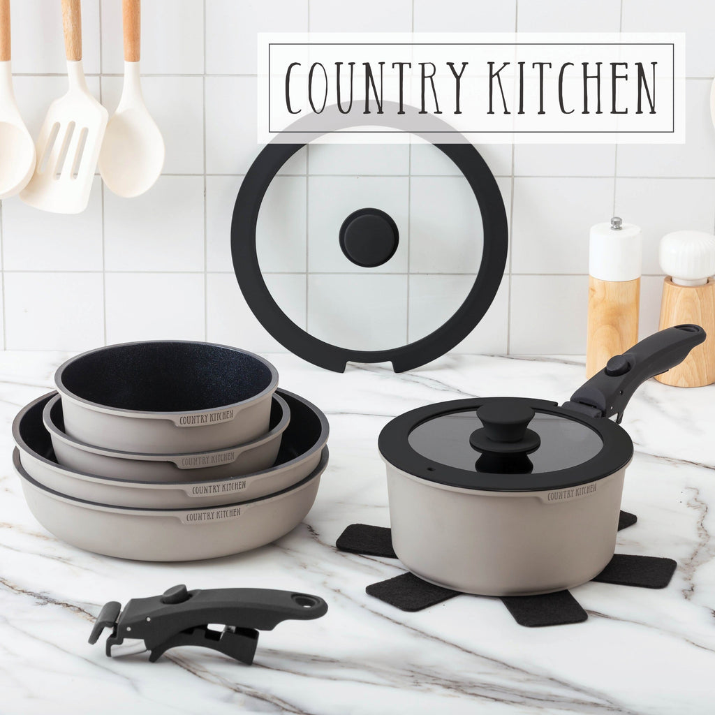 Ensemble de cuisine Country Kitchen 16 pièces pour camping-car, en céramique, avec poignées amovibles, compatible avec le four.