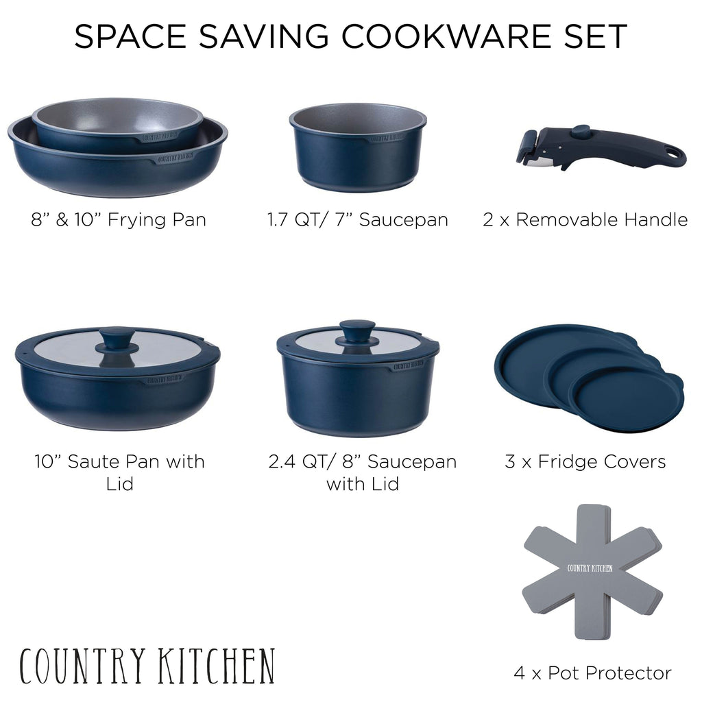 Ensemble de cuisine Country Kitchen 16 pièces pour camping-car, en céramique, avec poignées amovibles, compatible avec le four.