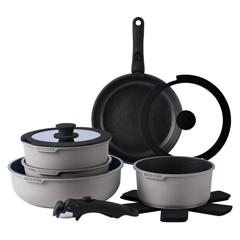 Ensemble de cuisine Country Kitchen 16 pièces pour camping-car, en céramique, avec poignées amovibles, compatible avec le four.