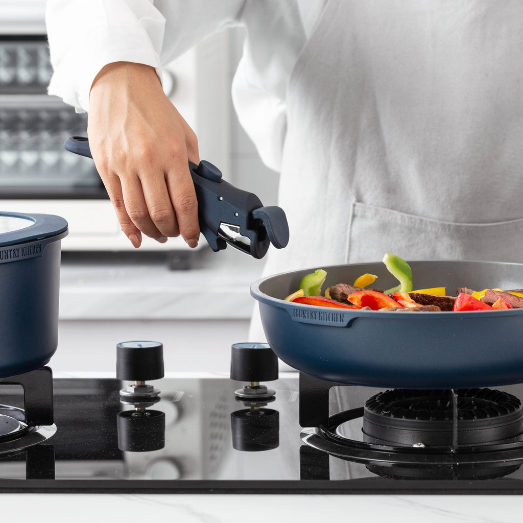 Ensemble de cuisine Country Kitchen 16 pièces pour camping-car, en céramique, avec poignées amovibles, compatible avec le four.