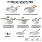 Country Kitchen - Ensemble de 13 pièces pour cuisinière à induction, casseroles et poêles en aluminium coulé avec poignées en BAKÉLITE.