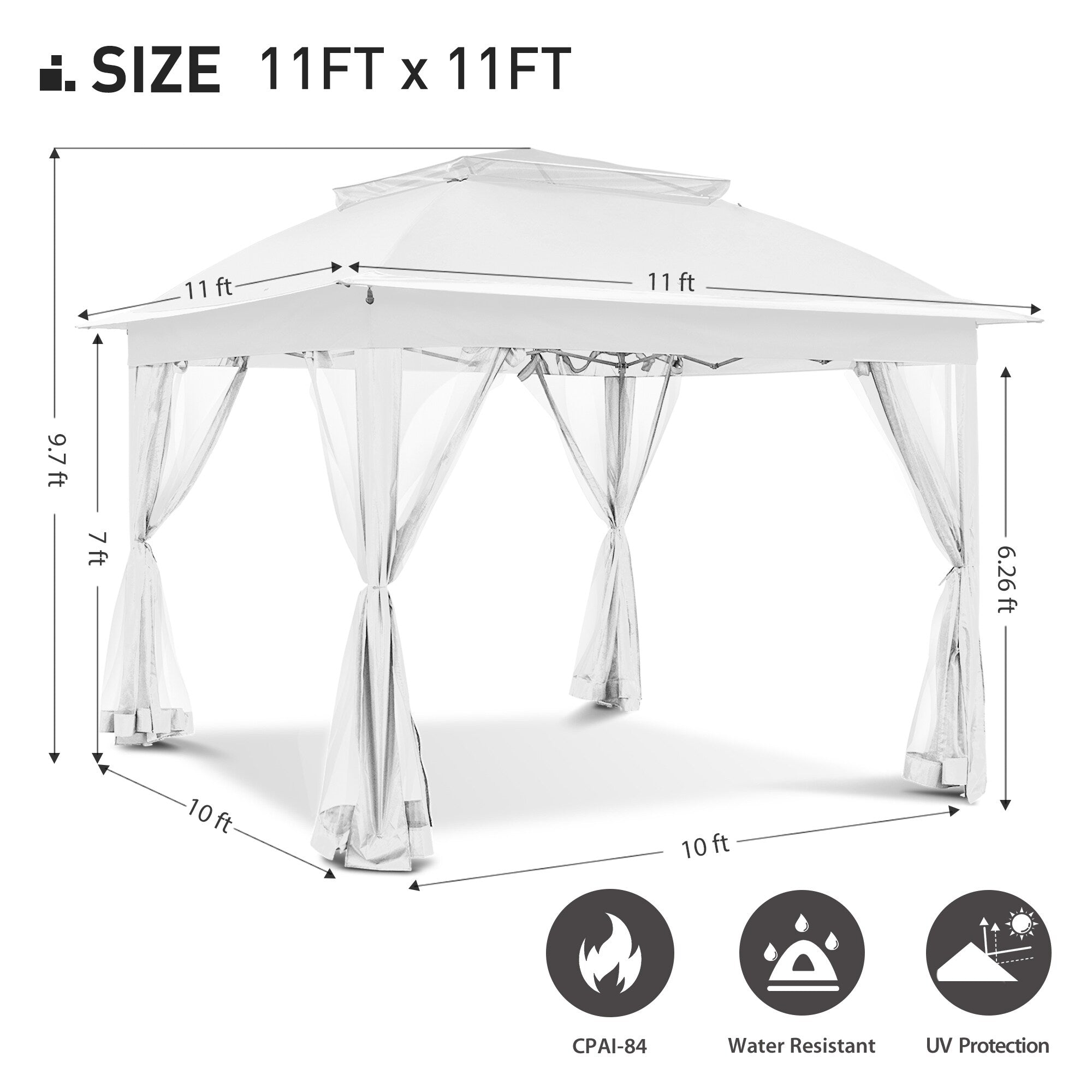 Gazebo en acier Cozywor de 3,35 m x 3,35 m (11 pi x 11 pi) avec moustiquaire