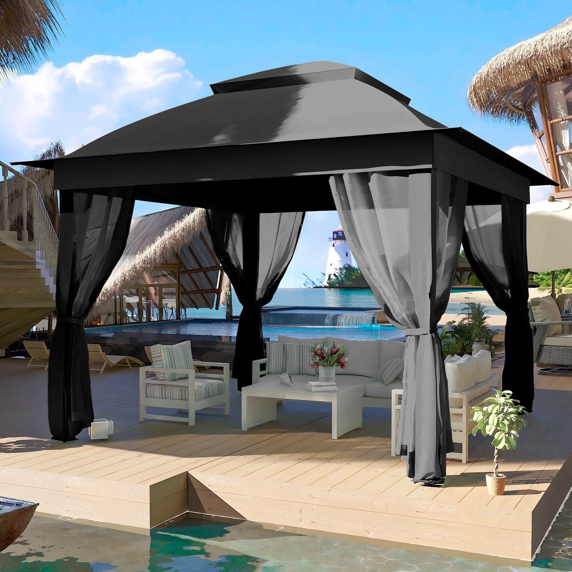 Gazebo en acier Cozywor de 3,35 m x 3,35 m (11 pi x 11 pi) avec moustiquaire