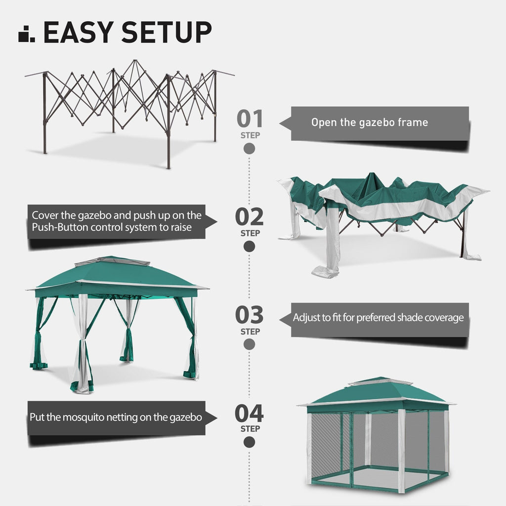 Gazebo en acier Cozywor de 3,35 m x 3,35 m (11 pi x 11 pi) avec moustiquaire
