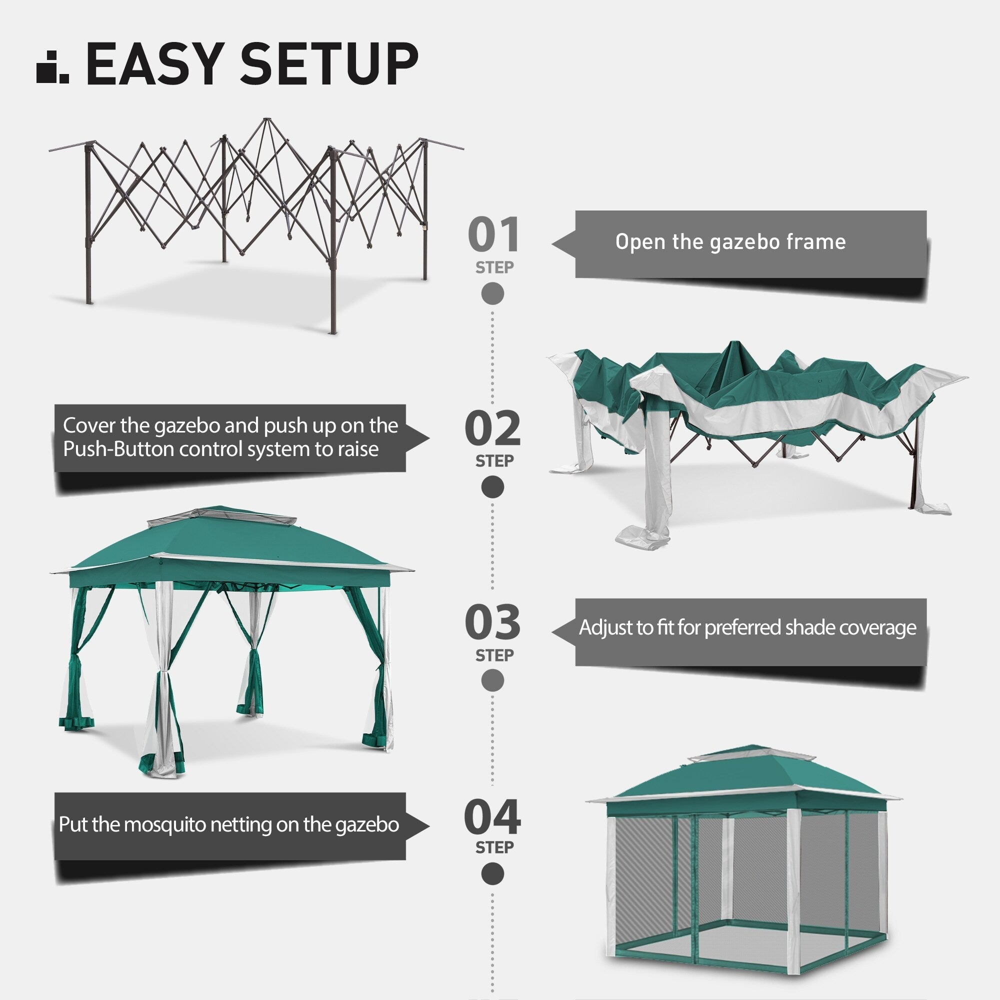 Gazebo en acier Cozywor de 3,35 m x 3,35 m (11 pi x 11 pi) avec moustiquaire