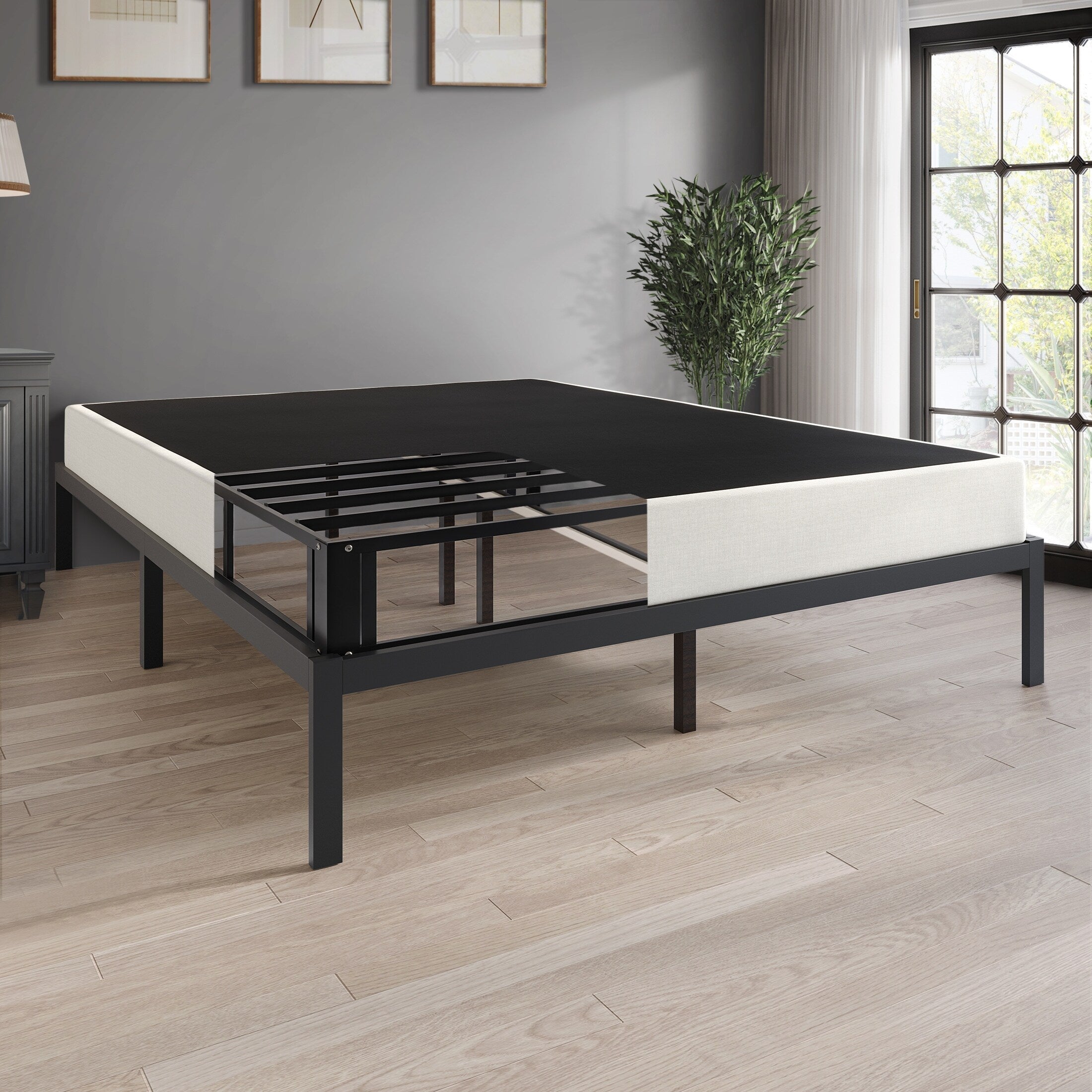 Sommier à ressorts métallique CraftPorch de 5 pouces avec revêtement en lin gris chaud