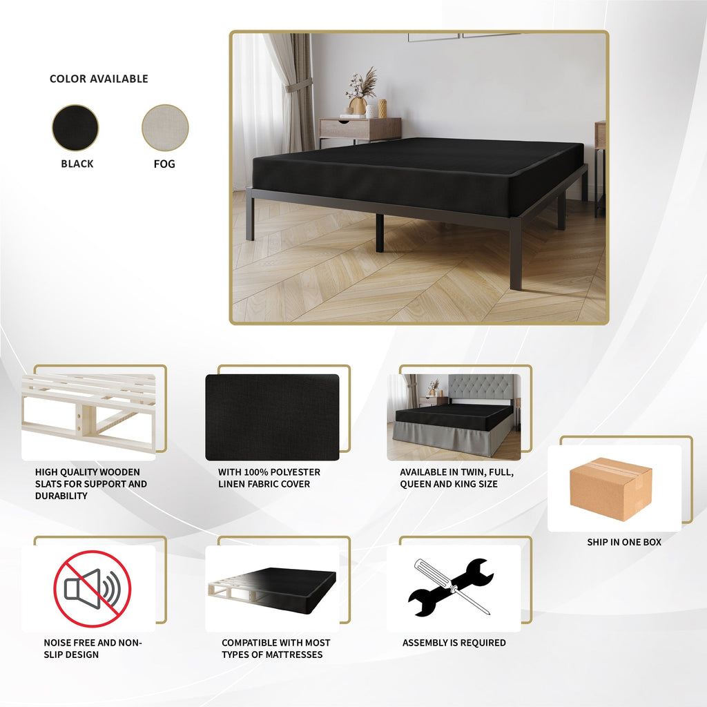 Sommier à lattes en bois massif CraftPorch de 5 pouces avec revêtement en lin gris chaud.