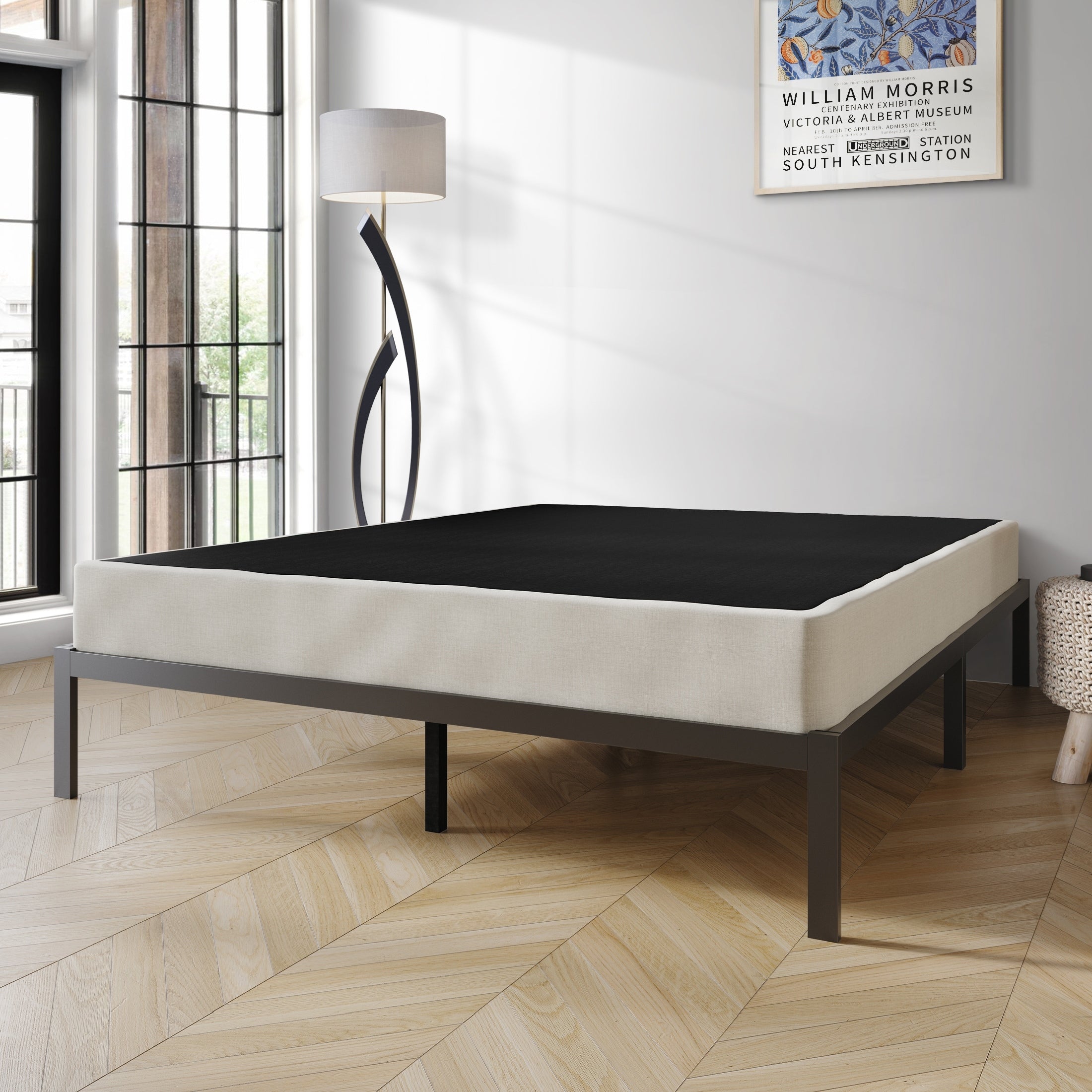 Sommier à lattes en bois massif CraftPorch de 5 pouces avec revêtement en lin gris chaud.