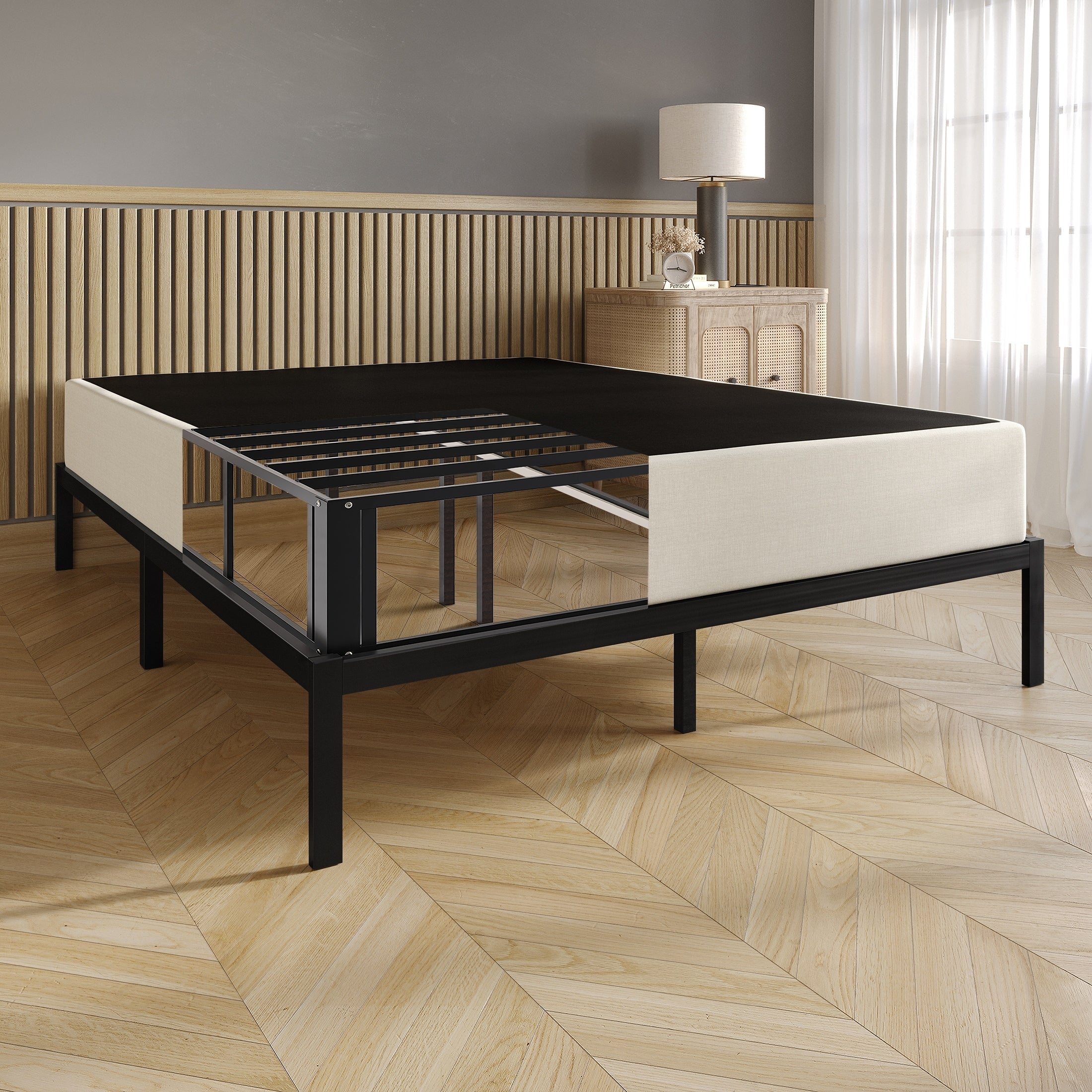 Sommier à ressorts CraftPorch en métal et lin capitonné