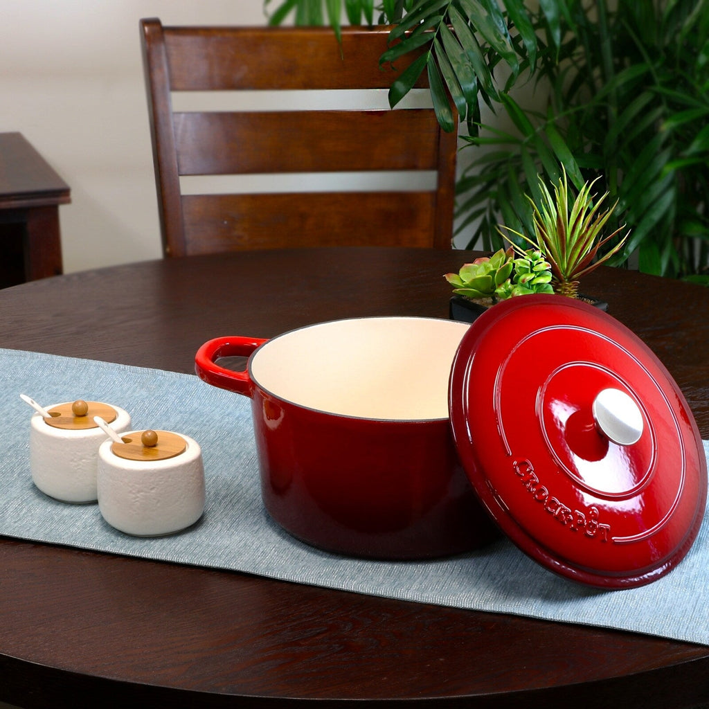 Poule à ragoût ronde en fonte de fer avec deux poignées, 7 quarts, rouge poivre, de Craftsman