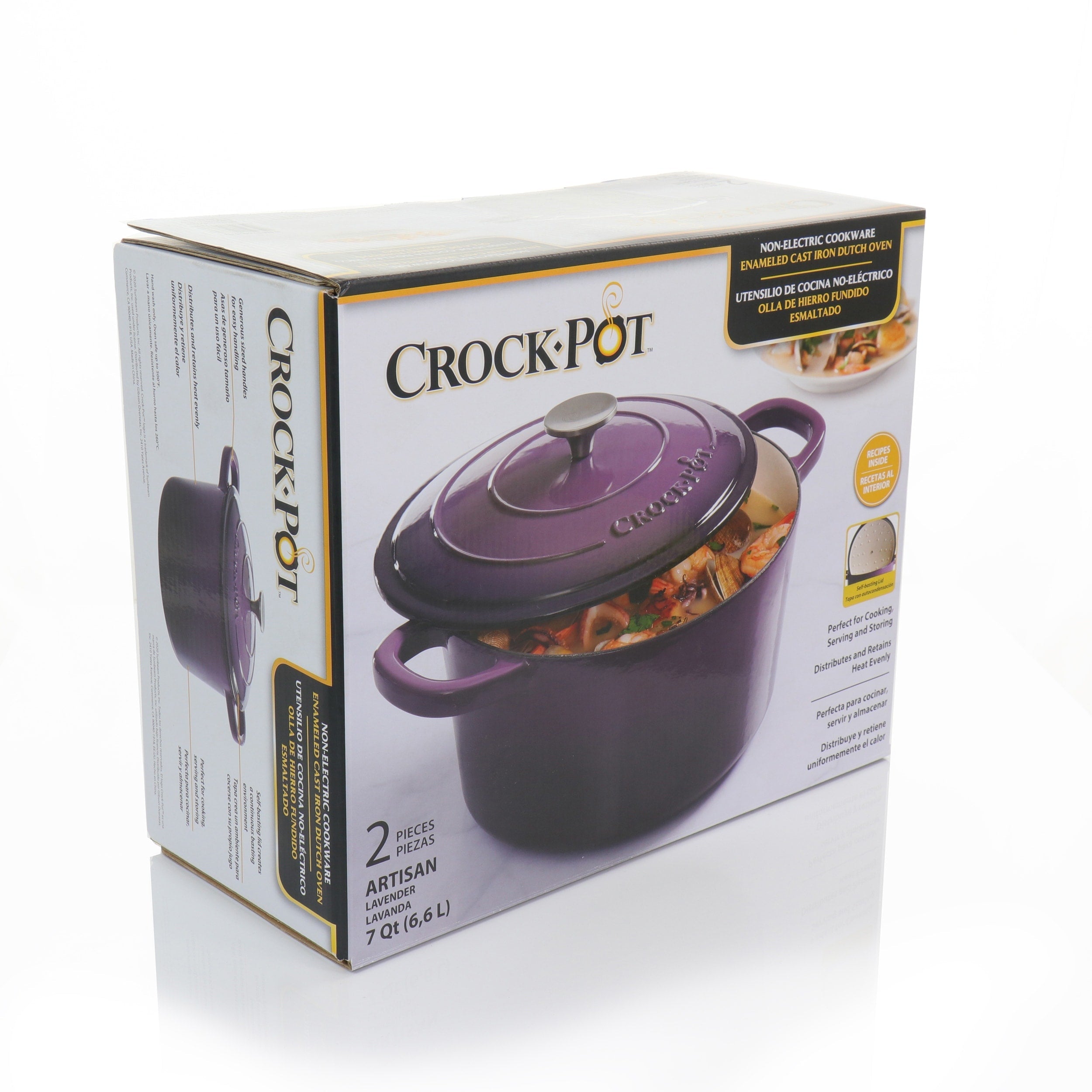 Casserole en fonte émaillée Crock-Pot Artisan, 2 pièces, 5 quarts, avec couvercle, couleur lavande