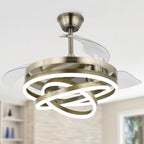 Ventilateur de plafond rétractable Cusp Barn 42 avec éclairage et télécommande, forme DIY, abat-jour moderne, moteur DC silencieux, éclairage LED au plafond.