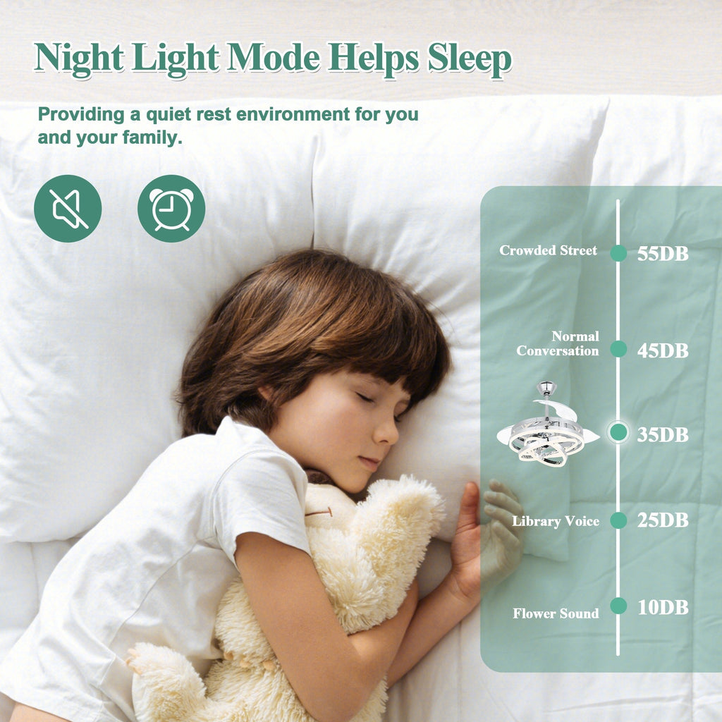 Ventilateur de plafond rétractable Cusp Barn 42 avec éclairage et télécommande, forme DIY, abat-jour moderne, moteur DC silencieux, éclairage LED au plafond.