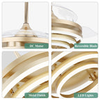 Ventilateur de plafond rétractable Cusp Barn 42 avec éclairage et télécommande, forme DIY, abat-jour moderne, moteur DC silencieux, éclairage LED au plafond.