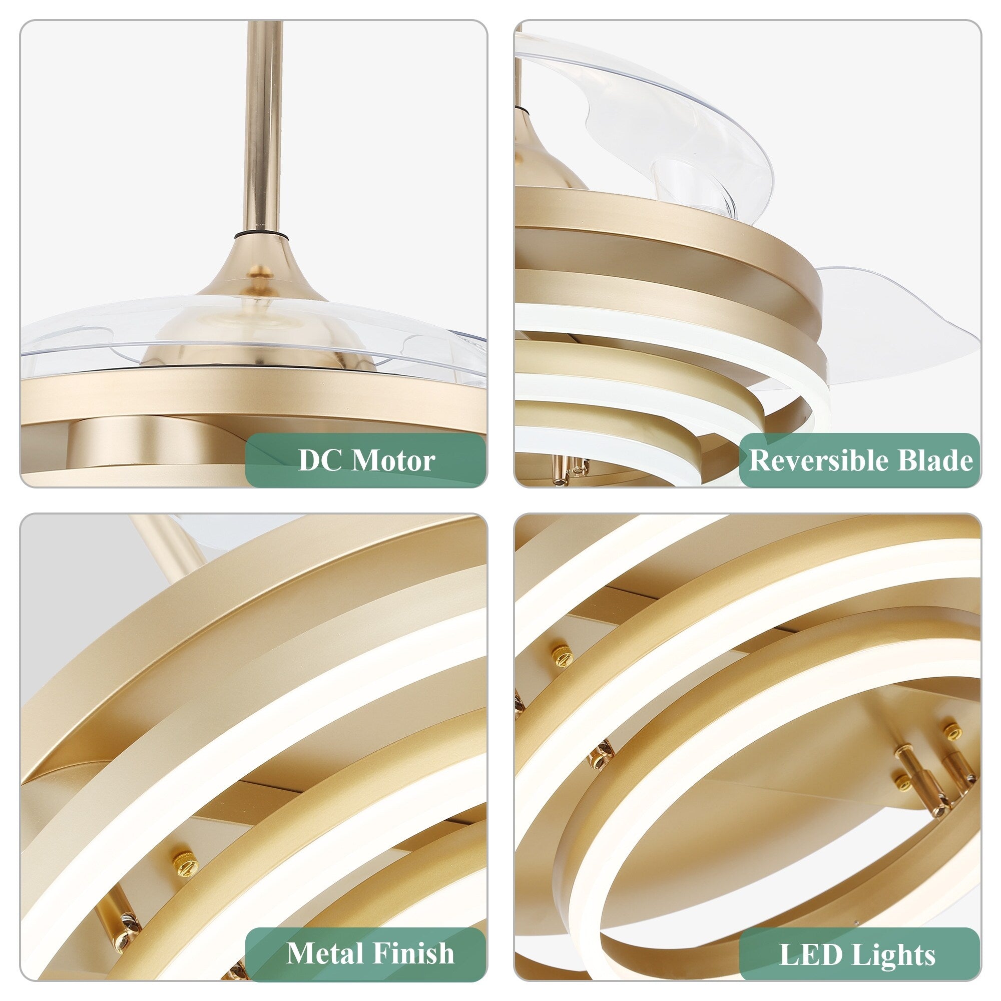 Ventilateur de plafond rétractable Cusp Barn 42 avec éclairage et télécommande, forme DIY, abat-jour moderne, moteur DC silencieux, éclairage LED au plafond.