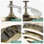 Ventilateur de plafond rétractable Cusp Barn 42 avec éclairage et télécommande, forme DIY, abat-jour moderne, moteur DC silencieux, éclairage LED au plafond.