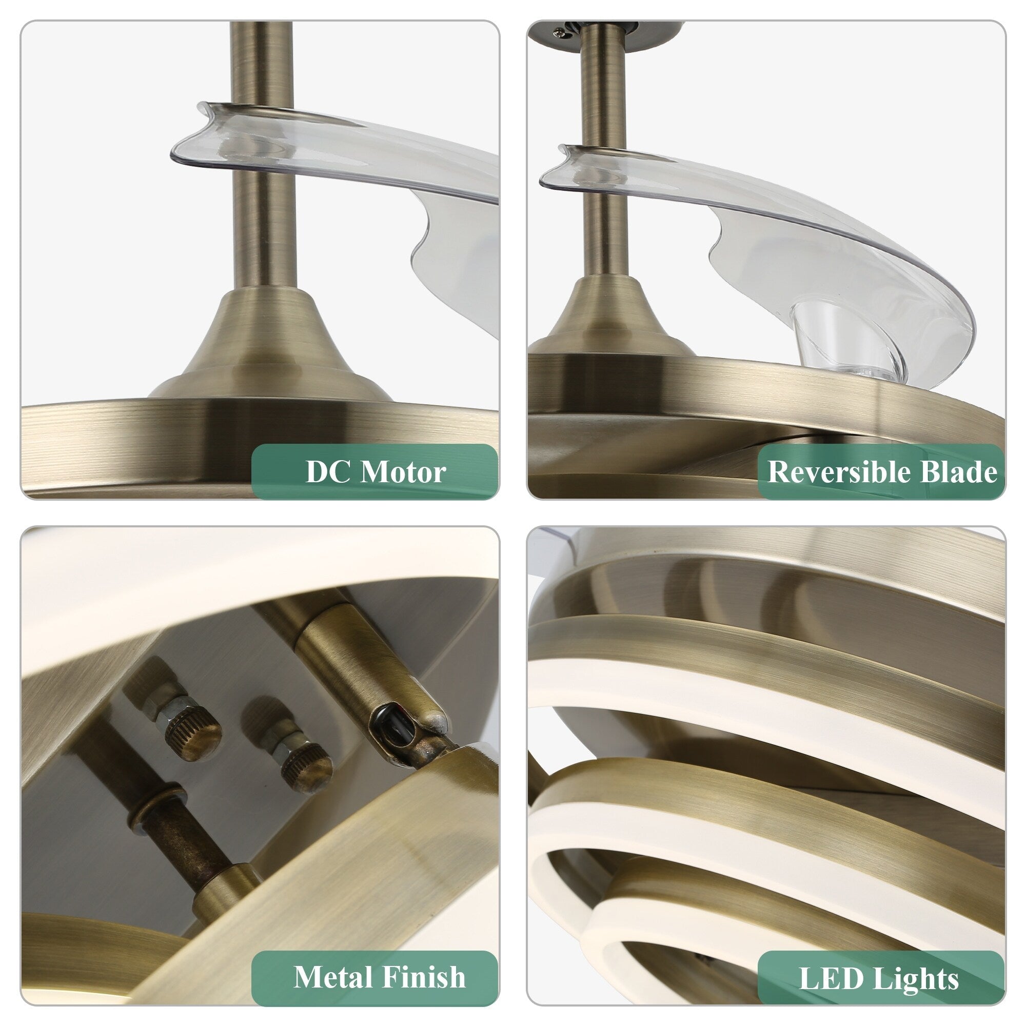 Ventilateur de plafond rétractable Cusp Barn 42 avec éclairage et télécommande, forme DIY, abat-jour moderne, moteur DC silencieux, éclairage LED au plafond.