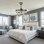 Ventilateur de plafond rétractable Cusp Barn 42 avec éclairage et télécommande, forme DIY, abat-jour moderne, moteur DC silencieux, éclairage LED au plafond.