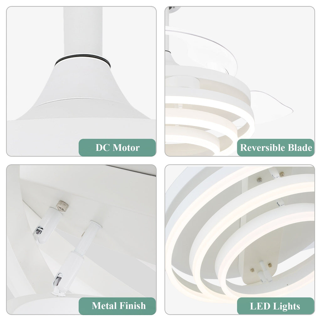 Ventilateur de plafond rétractable Cusp Barn 42 avec éclairage et télécommande, forme DIY, abat-jour moderne, moteur DC silencieux, éclairage LED au plafond.