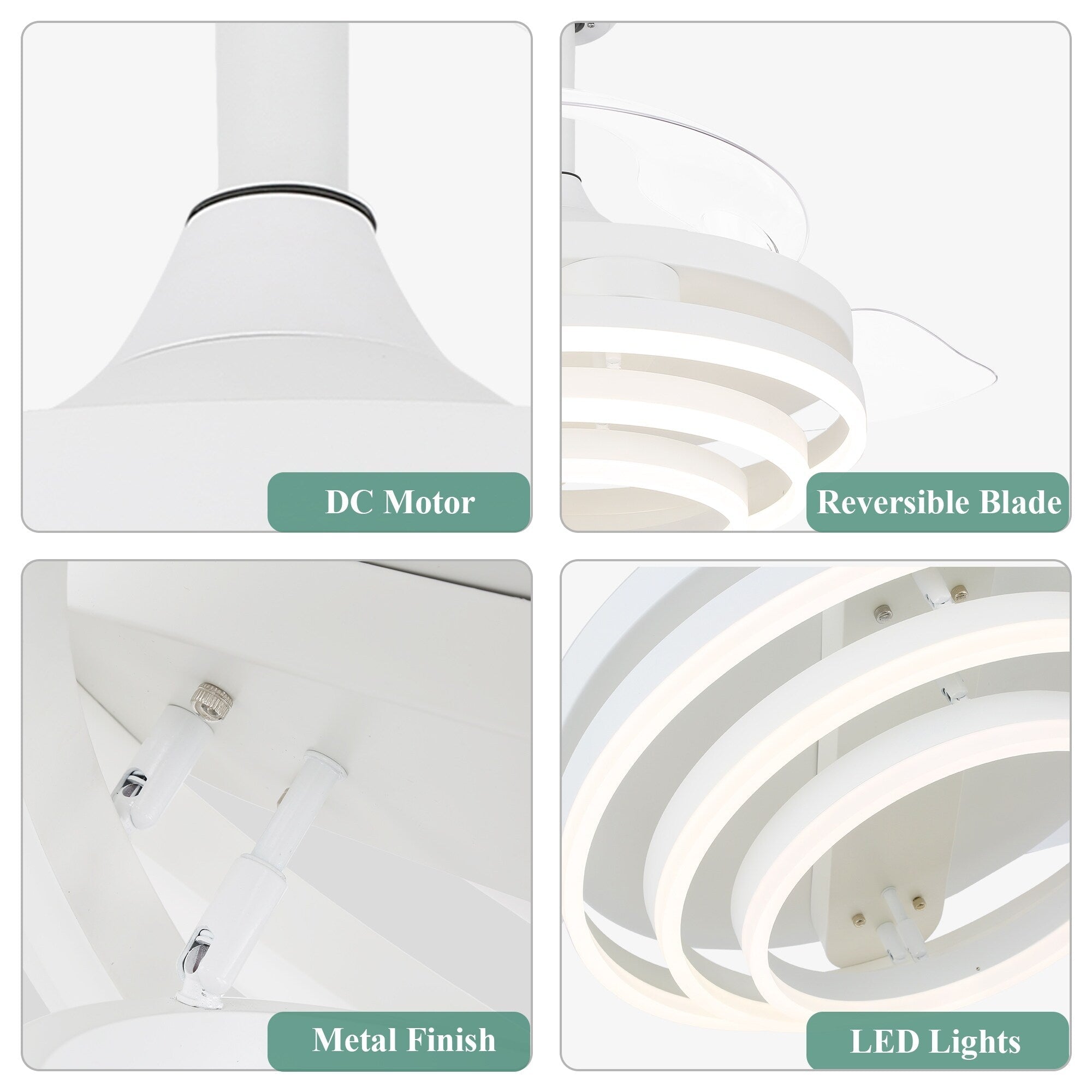 Ventilateur de plafond rétractable Cusp Barn 42 avec éclairage et télécommande, forme DIY, abat-jour moderne, moteur DC silencieux, éclairage LED au plafond.