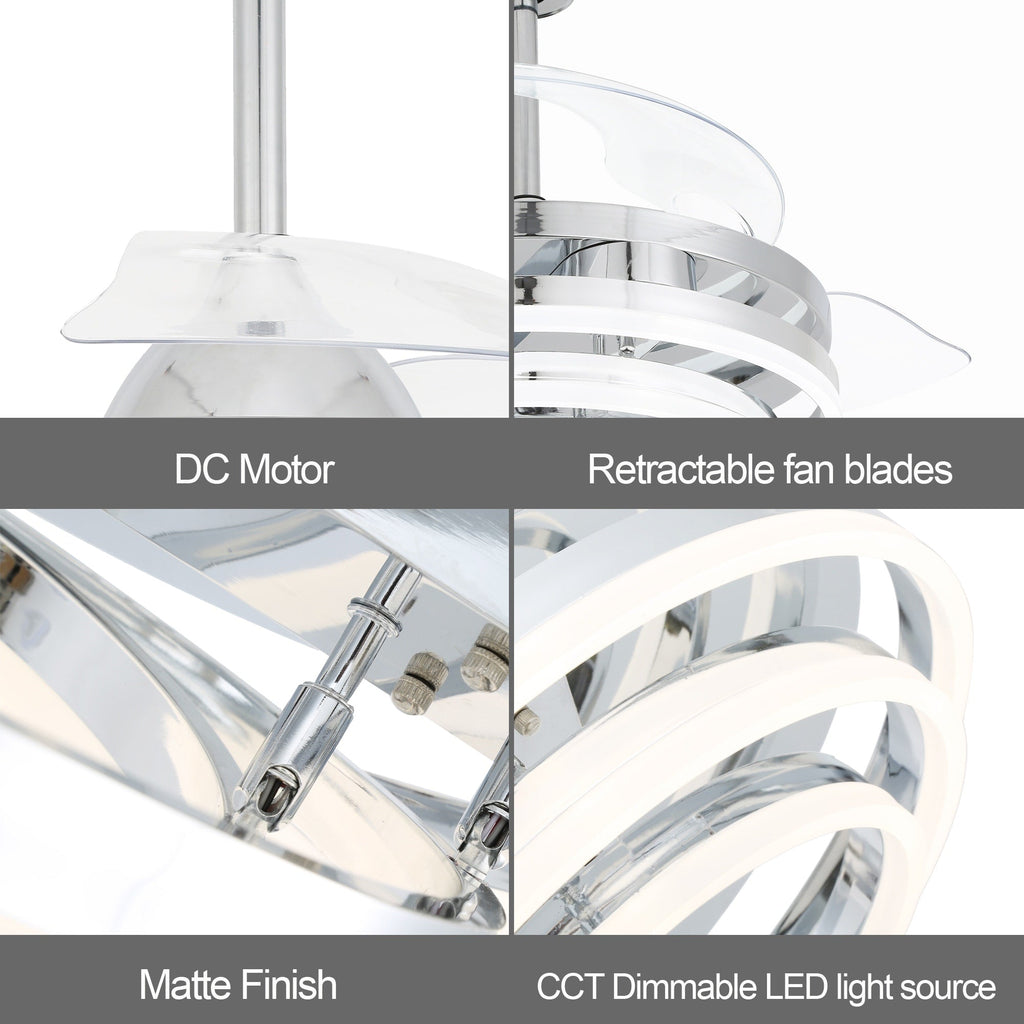 Ventilateur de plafond rétractable Cusp Barn 42 avec éclairage et télécommande, forme DIY, abat-jour moderne, moteur DC silencieux, éclairage LED au plafond.