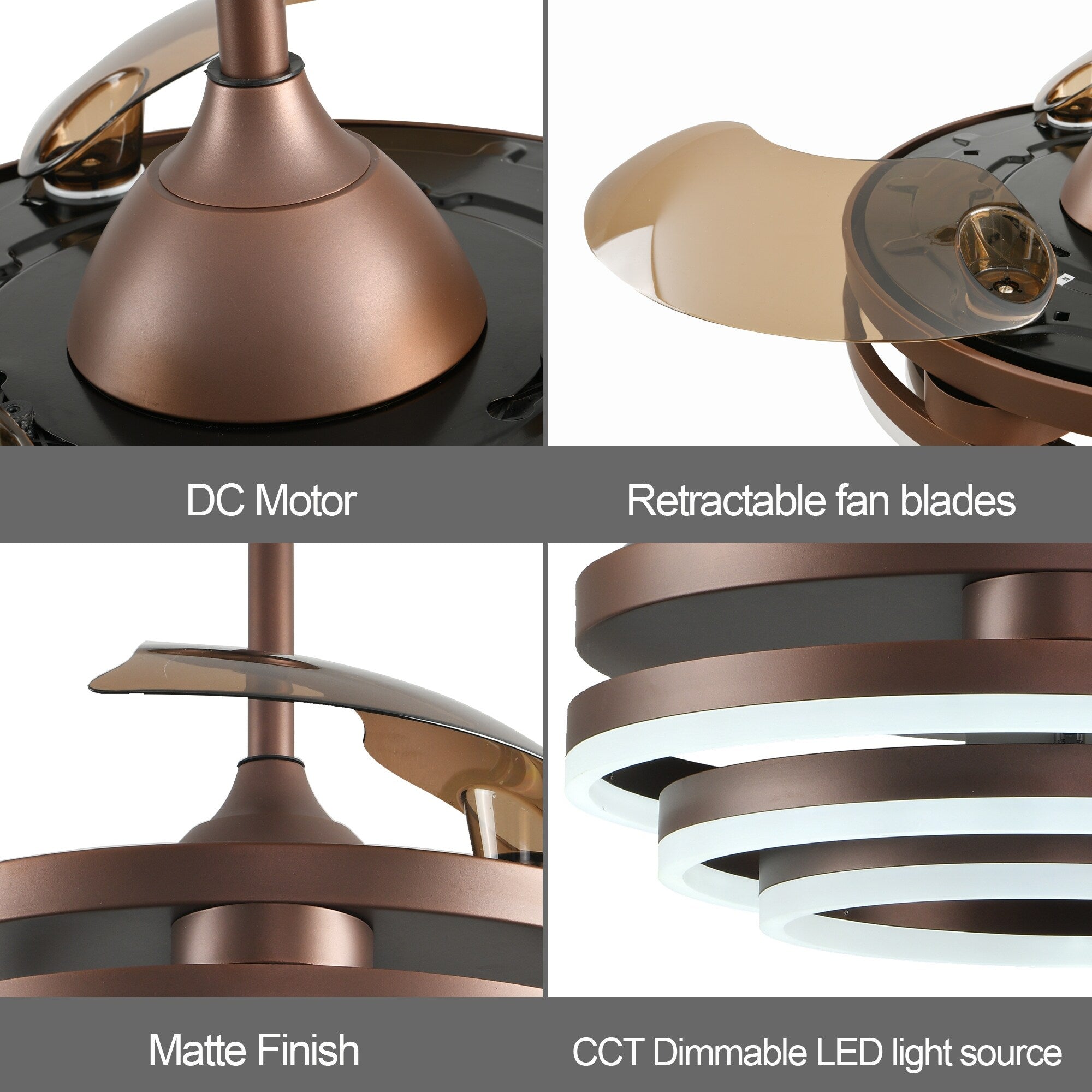 Ventilateur de plafond rétractable Cusp Barn 42 avec éclairage et télécommande, forme DIY, abat-jour moderne, moteur DC silencieux, éclairage LED au plafond.