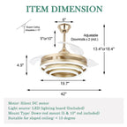 Ventilateur de plafond rétractable Cusp Barn 42 avec éclairage et télécommande, forme DIY, abat-jour moderne, moteur DC silencieux, éclairage LED au plafond.
