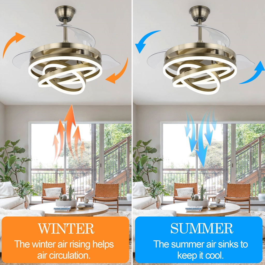 Ventilateur de plafond rétractable Cusp Barn 42 avec éclairage et télécommande, forme DIY, abat-jour moderne, moteur DC silencieux, éclairage LED au plafond.