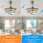 Ventilateur de plafond rétractable Cusp Barn 42 avec éclairage et télécommande, forme DIY, abat-jour moderne, moteur DC silencieux, éclairage LED au plafond.