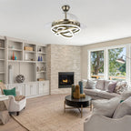 Ventilateur de plafond rétractable Cusp Barn 42 avec éclairage et télécommande, forme DIY, abat-jour moderne, moteur DC silencieux, éclairage LED au plafond.