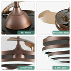 Ventilateur de plafond rétractable Cusp Barn 42 avec éclairage et télécommande, forme DIY, abat-jour moderne, moteur DC silencieux, éclairage LED au plafond.