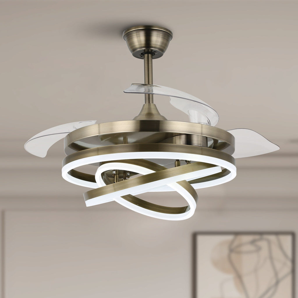 Ventilateur de plafond rétractable Cusp Barn 42 avec éclairage et télécommande, forme DIY, abat-jour moderne, moteur DC silencieux, éclairage LED au plafond.