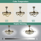 Ventilateur de plafond rétractable Cusp Barn 42 avec éclairage et télécommande, forme DIY, abat-jour moderne, moteur DC silencieux, éclairage LED au plafond.