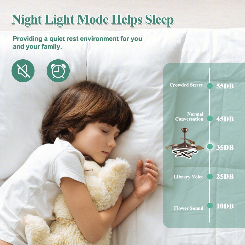 Ventilateur de plafond rétractable Cusp Barn 42 avec éclairage et télécommande, forme DIY, abat-jour moderne, moteur DC silencieux, éclairage LED au plafond.