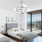 Ventilateur de plafond rétractable Cusp Barn 42 avec éclairage et télécommande, forme DIY, abat-jour moderne, moteur DC silencieux, éclairage LED au plafond.