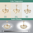 Ventilateur de plafond rétractable Cusp Barn 42 avec éclairage et télécommande, forme DIY, abat-jour moderne, moteur DC silencieux, éclairage LED au plafond.