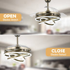 Ventilateur de plafond rétractable Cusp Barn 42 avec éclairage et télécommande, forme DIY, abat-jour moderne, moteur DC silencieux, éclairage LED au plafond.