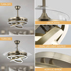 Ventilateur de plafond rétractable Cusp Barn 42 avec éclairage et télécommande, forme DIY, abat-jour moderne, moteur DC silencieux, éclairage LED au plafond.