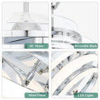 Ventilateur de plafond rétractable Cusp Barn 42 avec éclairage et télécommande, forme DIY, abat-jour moderne, moteur DC silencieux, éclairage LED au plafond.