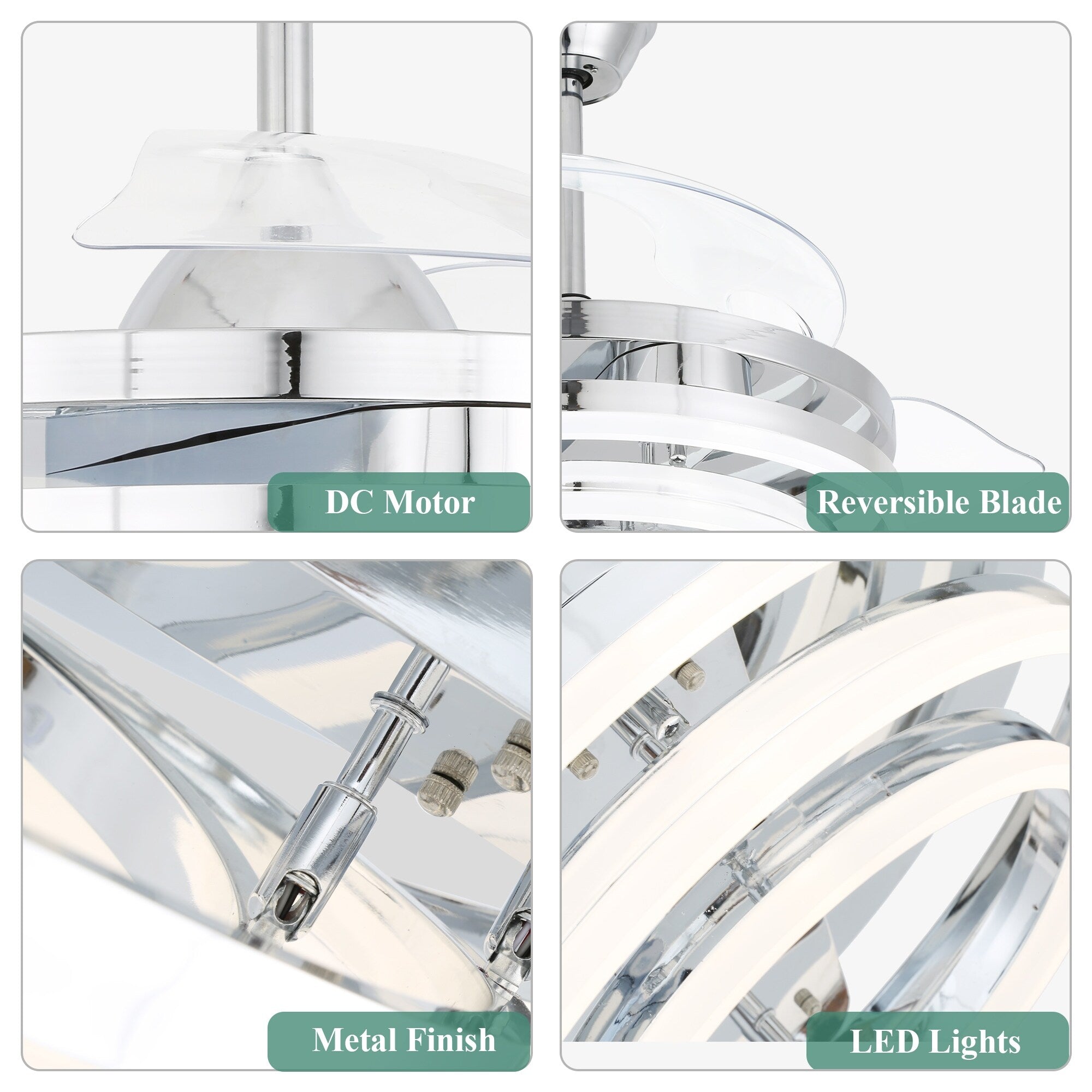 Ventilateur de plafond rétractable Cusp Barn 42 avec éclairage et télécommande, forme DIY, abat-jour moderne, moteur DC silencieux, éclairage LED au plafond.