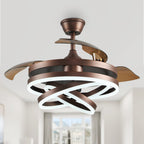 Ventilateur de plafond rétractable Cusp Barn 42 avec éclairage et télécommande, forme DIY, abat-jour moderne, moteur DC silencieux, éclairage LED au plafond.