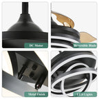 Ventilateur de plafond rétractable Cusp Barn 42 avec éclairage et télécommande, forme DIY, abat-jour moderne, moteur DC silencieux, éclairage LED au plafond.