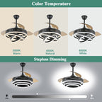 Ventilateur de plafond rétractable Cusp Barn 42 avec éclairage et télécommande, forme DIY, abat-jour moderne, moteur DC silencieux, éclairage LED au plafond.