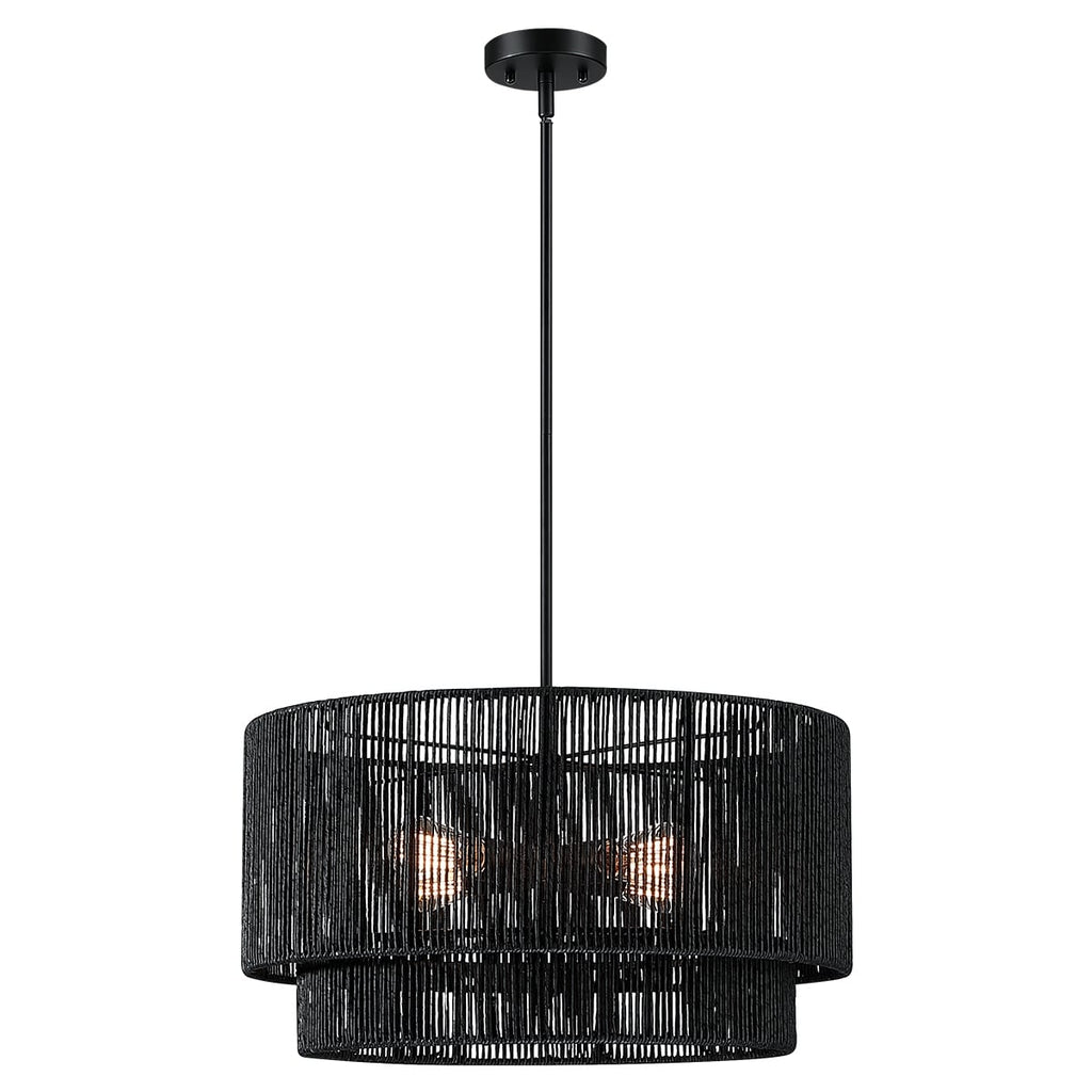 Suspension en rotin noir à 4 lumières, modèle Cynthia - 56 cm de largeur