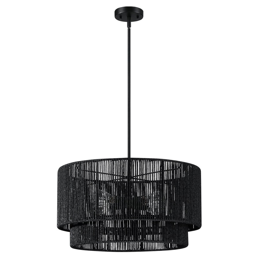 Suspension en rotin noir à 4 lumières, modèle Cynthia - 56 cm de largeur