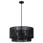 Suspension en rotin noir à 4 lumières, modèle Cynthia - 56 cm de largeur