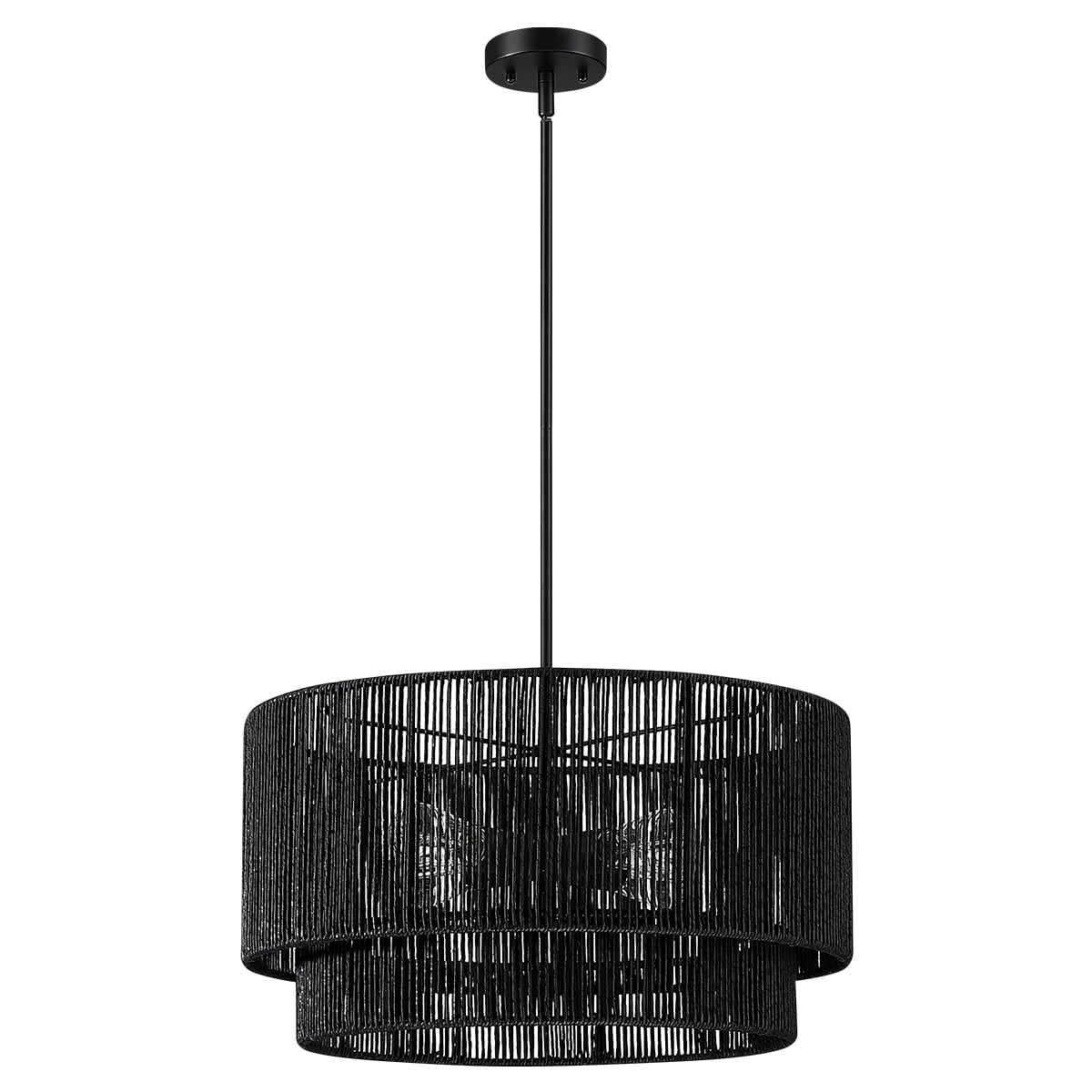 Suspension en rotin noir à 4 lumières, modèle Cynthia - 56 cm de largeur