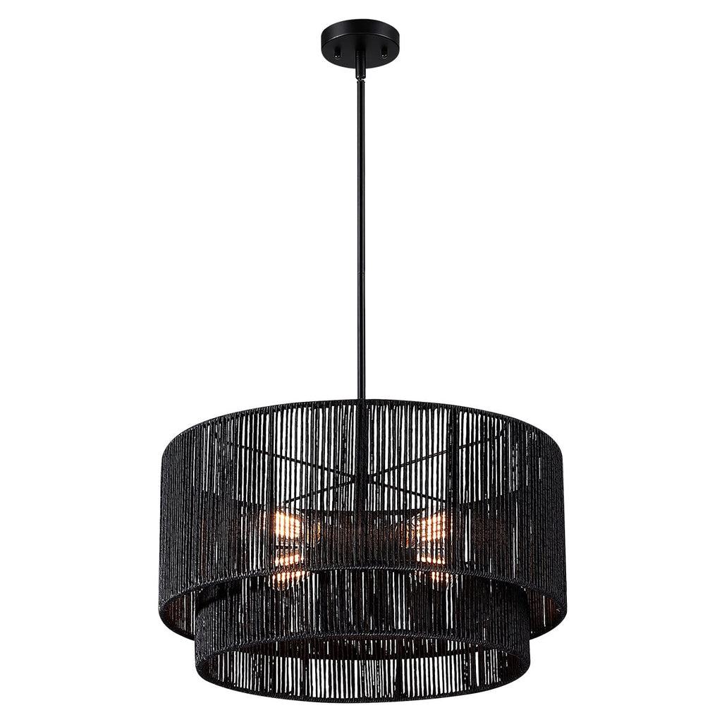 Suspension en rotin noir à 4 lumières, modèle Cynthia - 56 cm de largeur