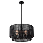 Suspension en rotin noir à 4 lumières, modèle Cynthia - 56 cm de largeur